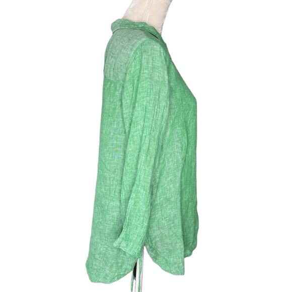 Isaac Mizrahi NY Linen Top Green Large LS Side Hem Ties - Picture 3 of 10